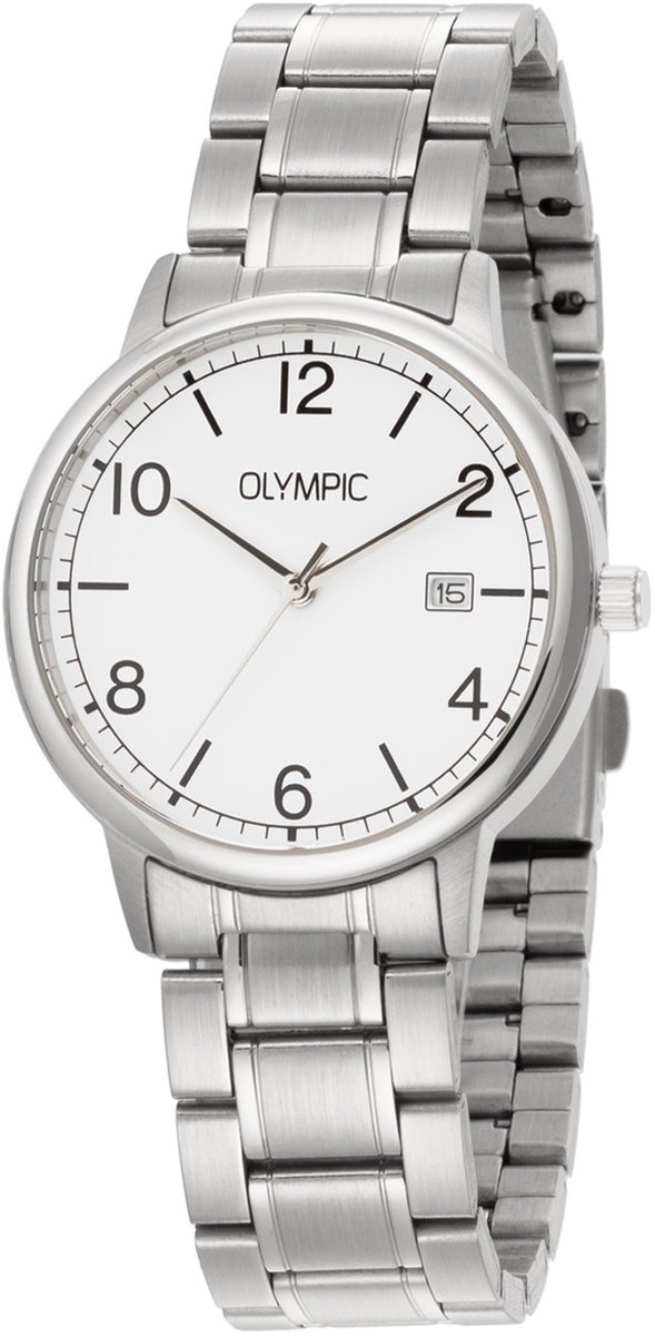 Olympic OL80HSS001 Henri Heren Horloge - Mineraalglas - Staal - Zilverkleurig - 37 mm breed - Quartz - Vouw-Vlindersluiting - 5 ATM (douchen)