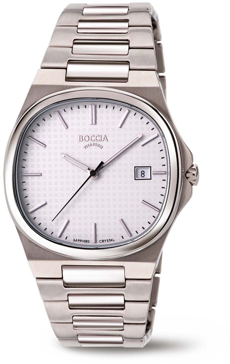 Boccia Titanium 3657-01 Heren Horloge - Saffierglas - Zilverkleurig - 37 mm breed - Quartz - Vouw-Vlindersluiting - 5 ATM (douchen)