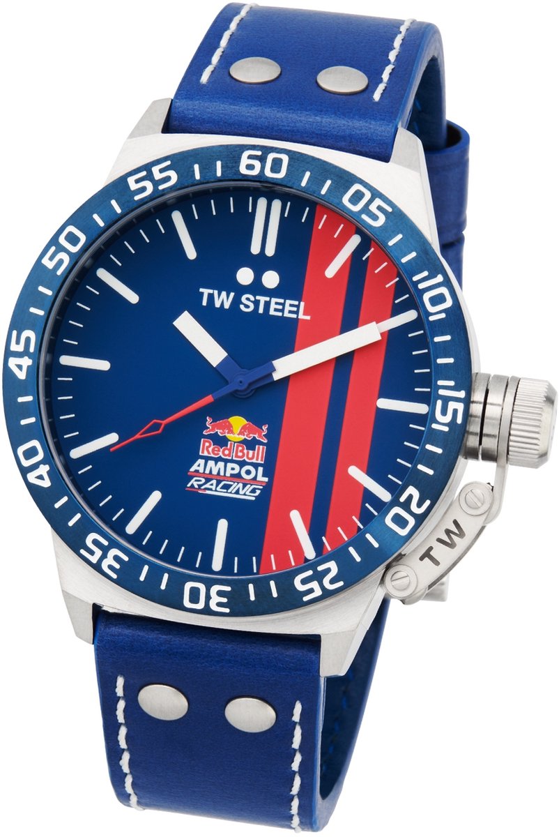 TW Steel TWCS112 Canteen Heren Horloge - Mineraalglas - Staal-Leer - Blauw-Zilverkleurig - 45 mm breed - Quartz - Gesp - 10 ATM (zwemmen)