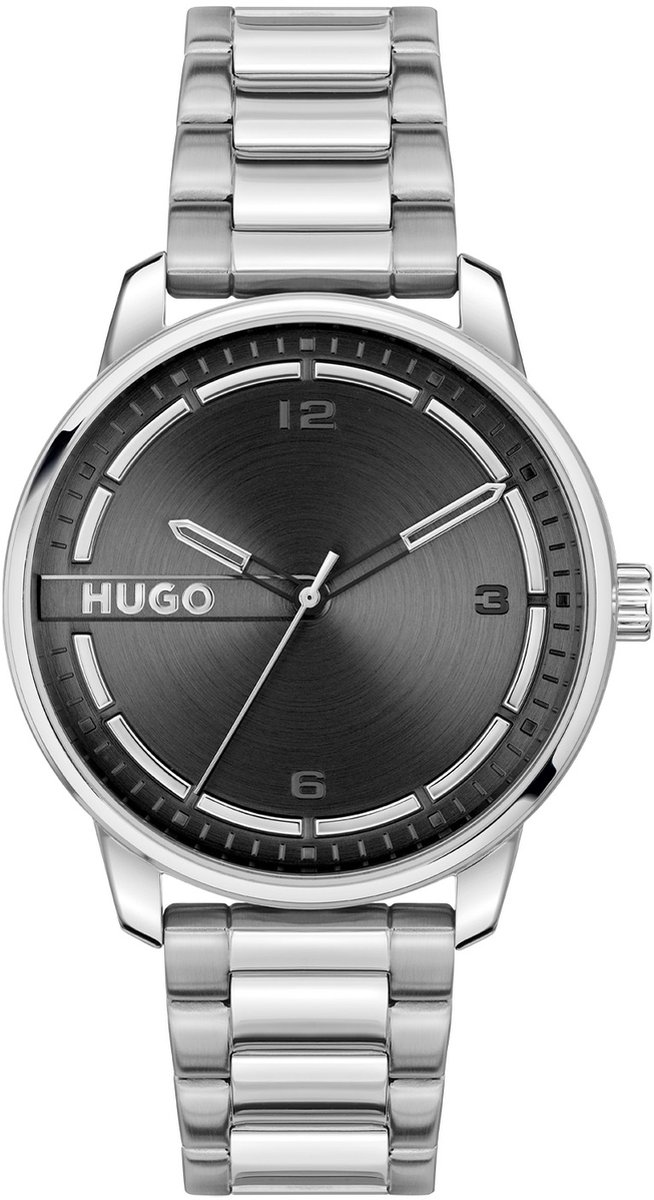 HUGO HU1530364 #STAMP Heren Horloge - Mineraalglas - Staal - Zilverkleurig - 42 mm breed - Quartz - Vouw-Vlindersluiting - 3 ATM (spatwater)