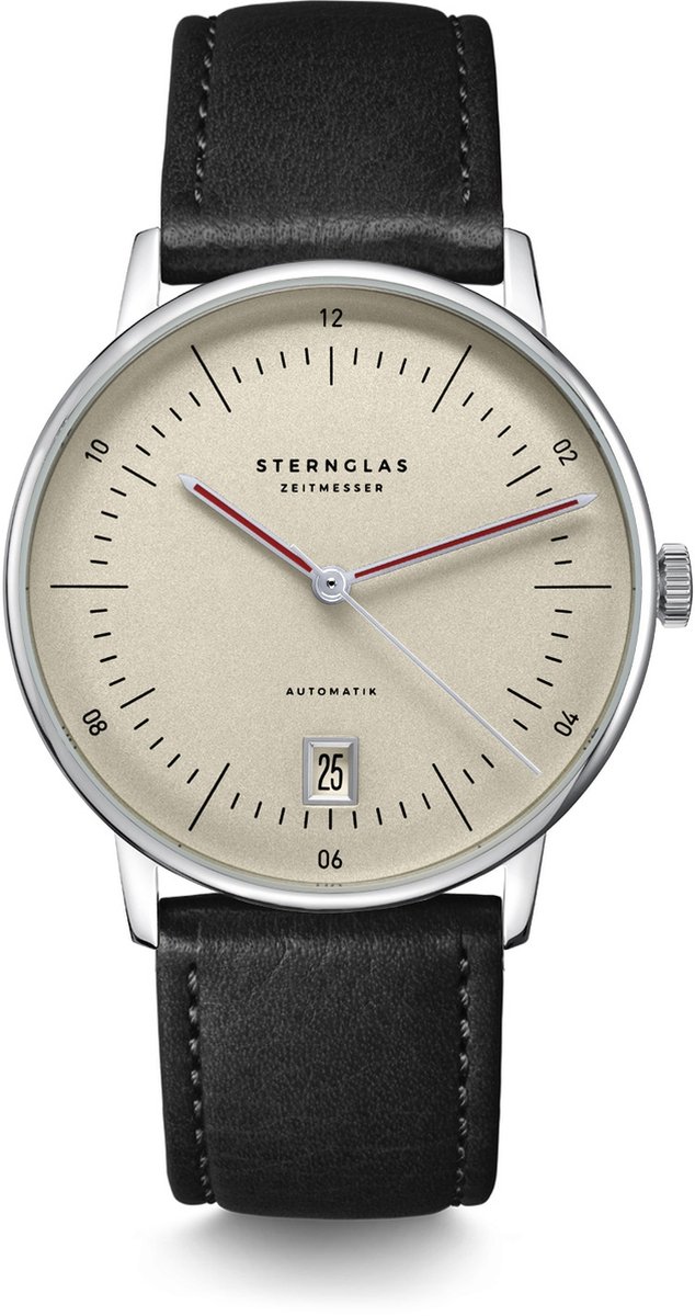 Sternglas S02-NAO26-MO01 NAOS AUTOMATIK Heren Horloge - Saffierglas - Staal-Leer - Zilverkleurig-Zwart - Ø 38 mm - Automatisch - Gesp - 5 ATM (douchen)