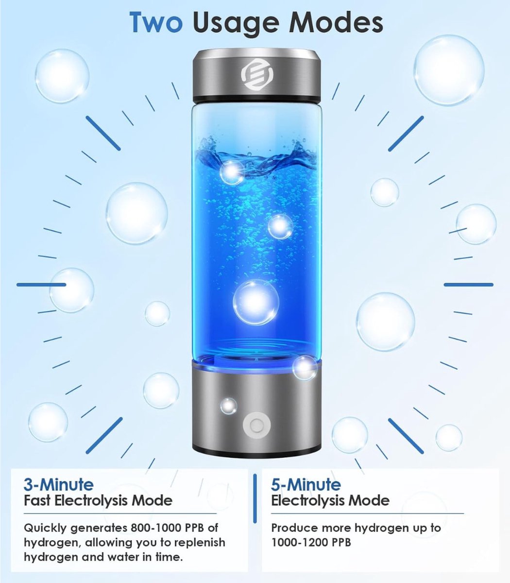 Equivera Hydrogen Waterfles - Hydrogen Generator - Hydrogeen Water - H2 + Hydrogeen - Draagbare Drinkfles - Gezondheid - Incl. E-Book