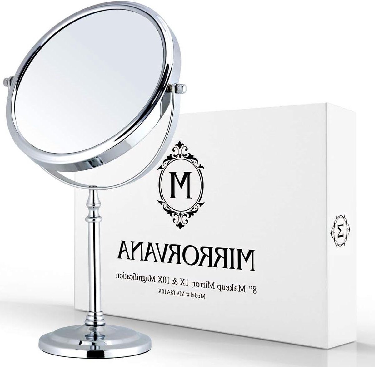 Goedkoopste Vergrote Dubbelzijdige Cosmetische Make-up Spiegel - Vrijstaande Scheerspiegel 360 graden draaibaar - Verchroomd (20 cm) scheerspiegel wandmodel