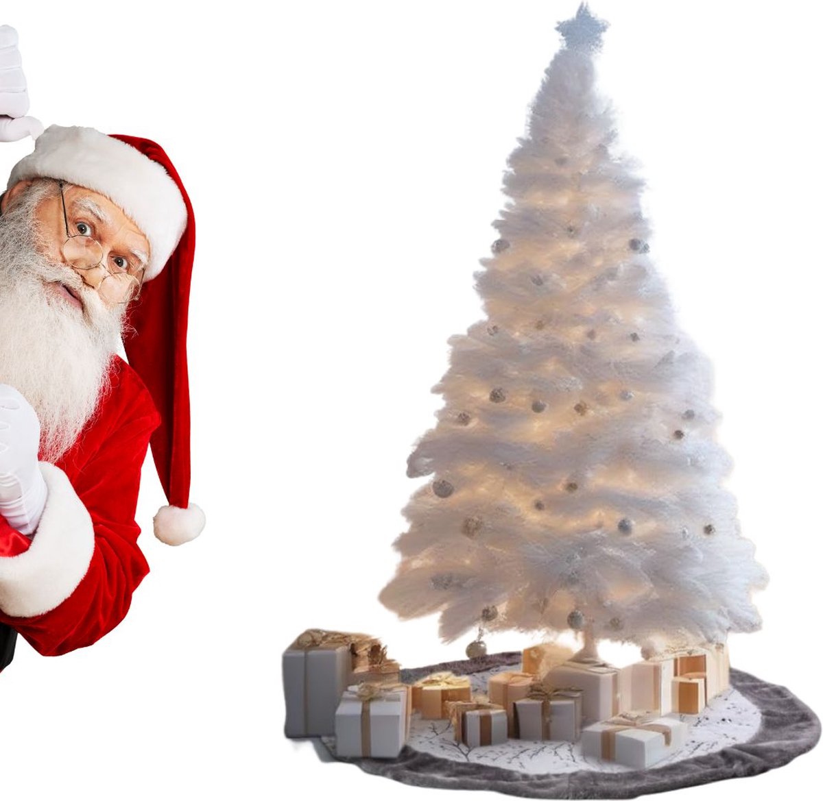 Kerstboomrok - Kerstboomkleed - Kerstversiering - Wit met Grijs