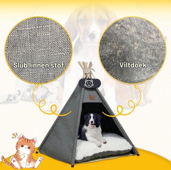 Kattentent - katten tipi tent - 40x40x50 cm - voor binnen - katoenen canvas van Merkloos — afbeelding 3