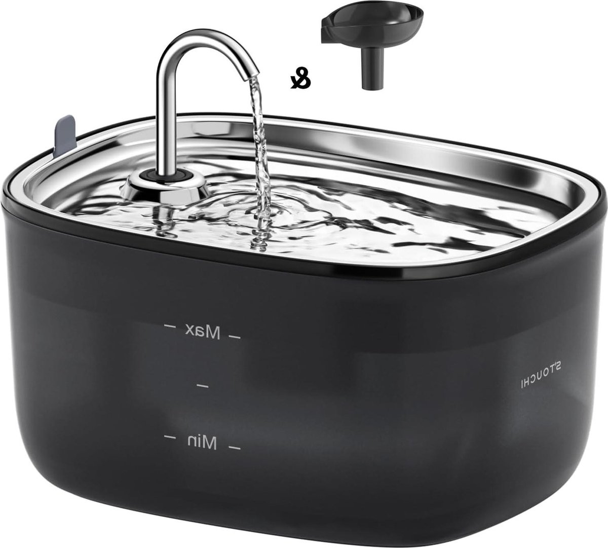Roestvrijstalen kattenfontein met ledlicht, 2,5 l, ultra stil