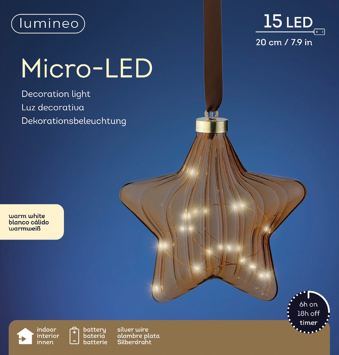 Lumineo Micro LED ster lamp - 20 cm - 15 LED lampjes - Bruin