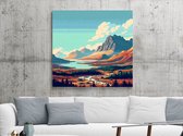 Pixel art landschap schilderij | Ingenieus geconstrueerd pixelrijk kunstwerk van het landschap in pixelkunst | Kunst - 20x20 centimeter op Dibond | Foto op Dibond