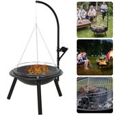 Bol.com Cheqo® Verstelbare Barbecue Met Grillrooster en Ketting - Ø55Cm - Hoogte 100Cm - BBQ - Vuurschaal - Houtskool BBQ aanbieding