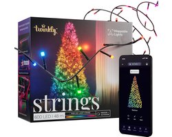 Twinkly Strings Lichtsnoer - 48M - LED - 600LED RGB - Dimbaar - Binnen & Buiten - Bluetooth of Wifi - Werkt met Homekit, Homey, Google Home en Razer Chroma - Zwart
