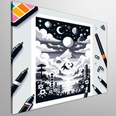 Pixel art zwart wit schilderij | Monochroom digitaal meesterwerk van pixelkunst in zwart en wit | Kunst - 40x40 centimeter op Canvas | Foto op Canvas