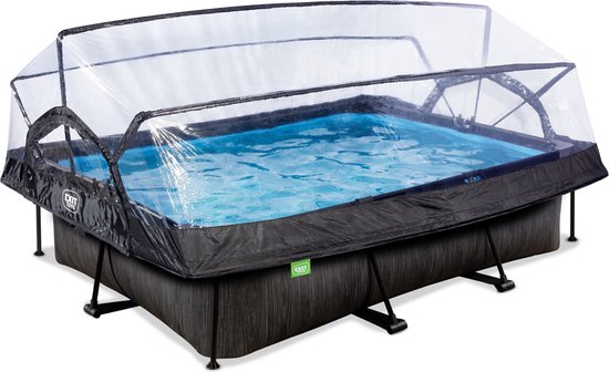 EXIT Black Wood zwembad 300x200x65cm met filterpomp en overkapping - zwart