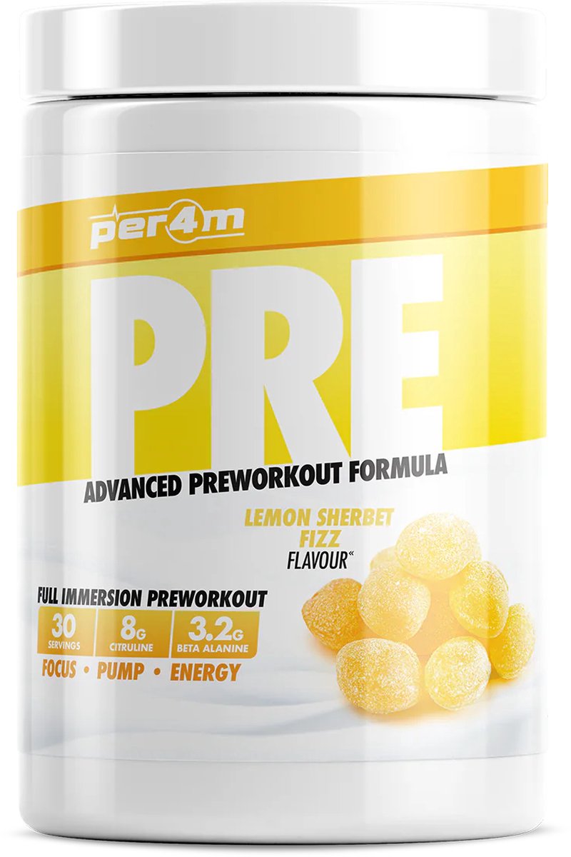 Goedkoopste Per4m - Pre Workout Stim - 570g - Lemon Sherbet Fizz - pre-workout - preworkout - sportvoeding - fitness - krachttraining