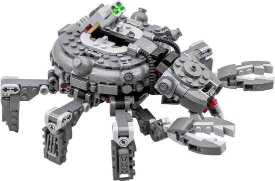 LEGO Star Wars Spider Tank in grijstinten met groene accenten en grijpende poten.