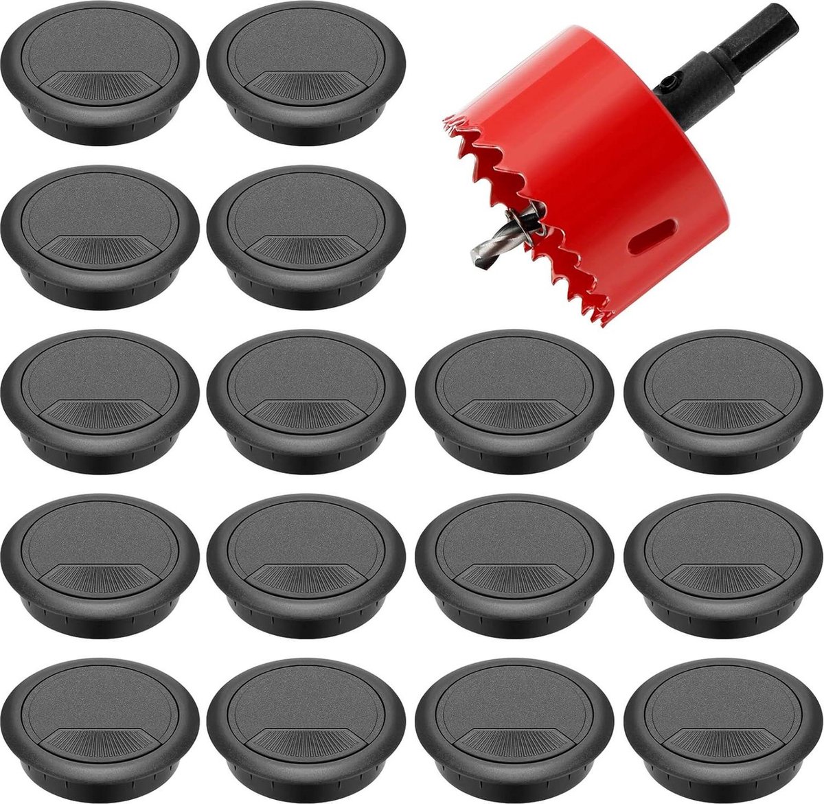 MANICAF Kabeldoorvoer voor bureau, 8 stuks, zwart, 50 mm, kabeldoorvoer voor bureau, kabeldoorvoer met 1 gatzaag