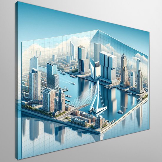 Modern rotterdam schilderij | Rotterdamse skyline: Een moderne, artistieke weergave van beton en glas | Kunst - 60x60 centimeter op Canvas | Foto op Canvas