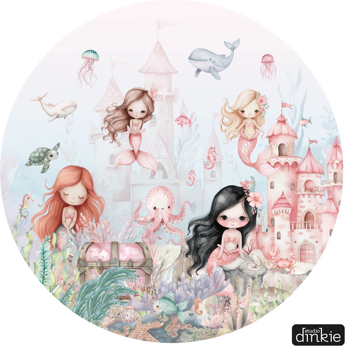 Studio Dinkie | Muurcirkel Mermaids watercolor | Babykamer | Kinderkamer | Decoratie