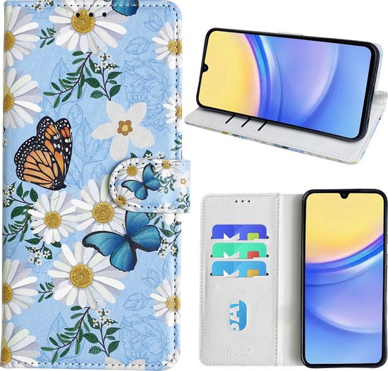 Hoesje geschikt voor Samsung Galaxy A15 Bookcase met Bloemen vlinder print