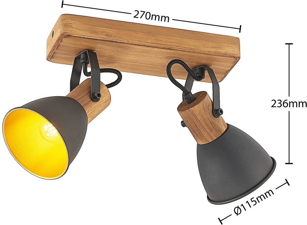 Lindby buitenspot 2lichts ijzer dennenhout H: 23 cm E14 zwart goud donker hout