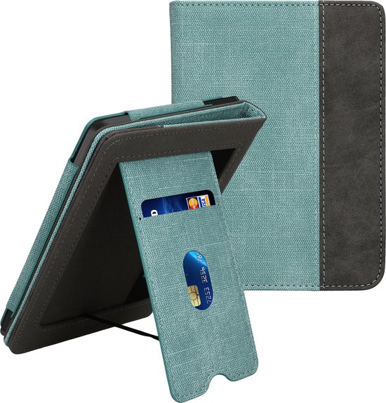 kwmobile flip cover voor e-reader - geschikt voor Kobo Clara BW / Colour - Van imitatieleer en -suède - In mintgroen / donkergrijs van kwmobile — afbeelding 5