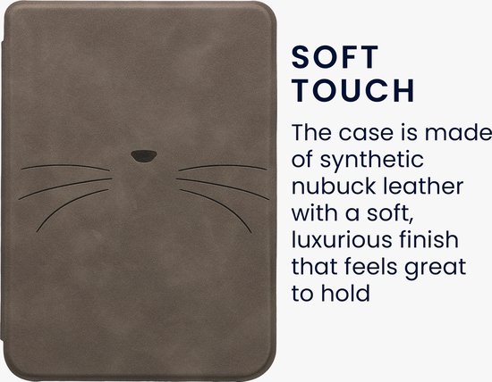 kwmobile e-reader hoesje geschikt voor Kobo Clara BW / Colour hoes - Ereader flip case met standaard - Kunstleren e reader cover - Kat Miauw design in grijs van Merkloos — afbeelding 2