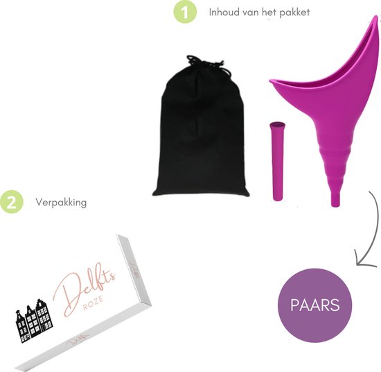Paarse plastuit, draagtas en verpakking met de tekst 'Delfts Roze'.