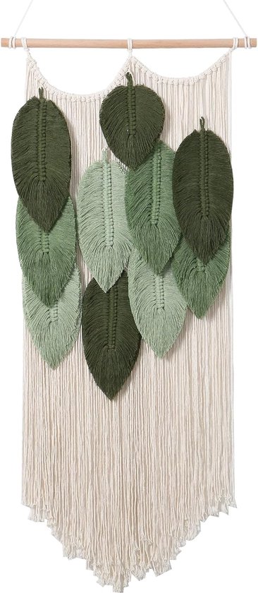 Inovra ® Décoration murale en macramé Boho faite à la main avec feuilles vertes pour salon, chambre et balcon