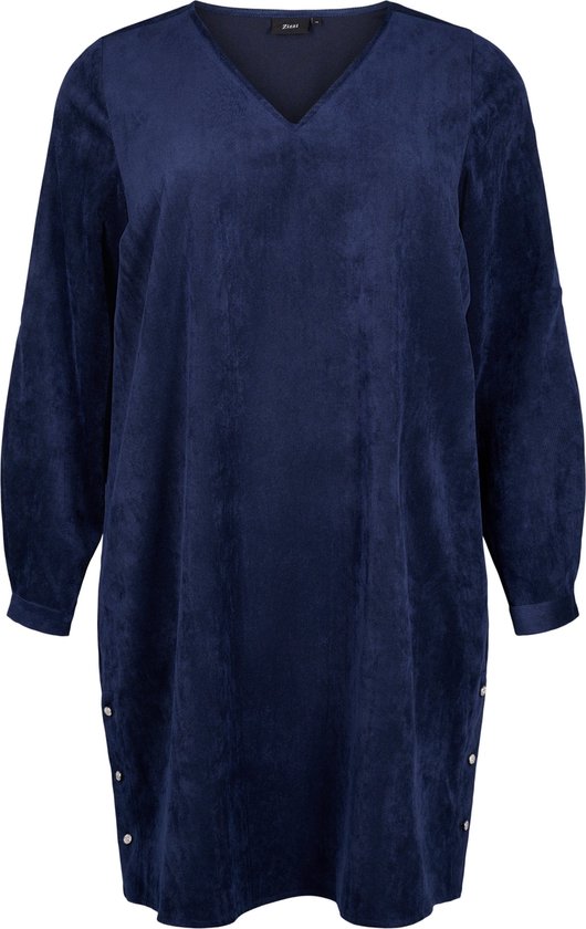 ZIZZI VELENA, L/S, ABK BUTTON DRESS Dames Jurk - Blue - Maat L (50-52)