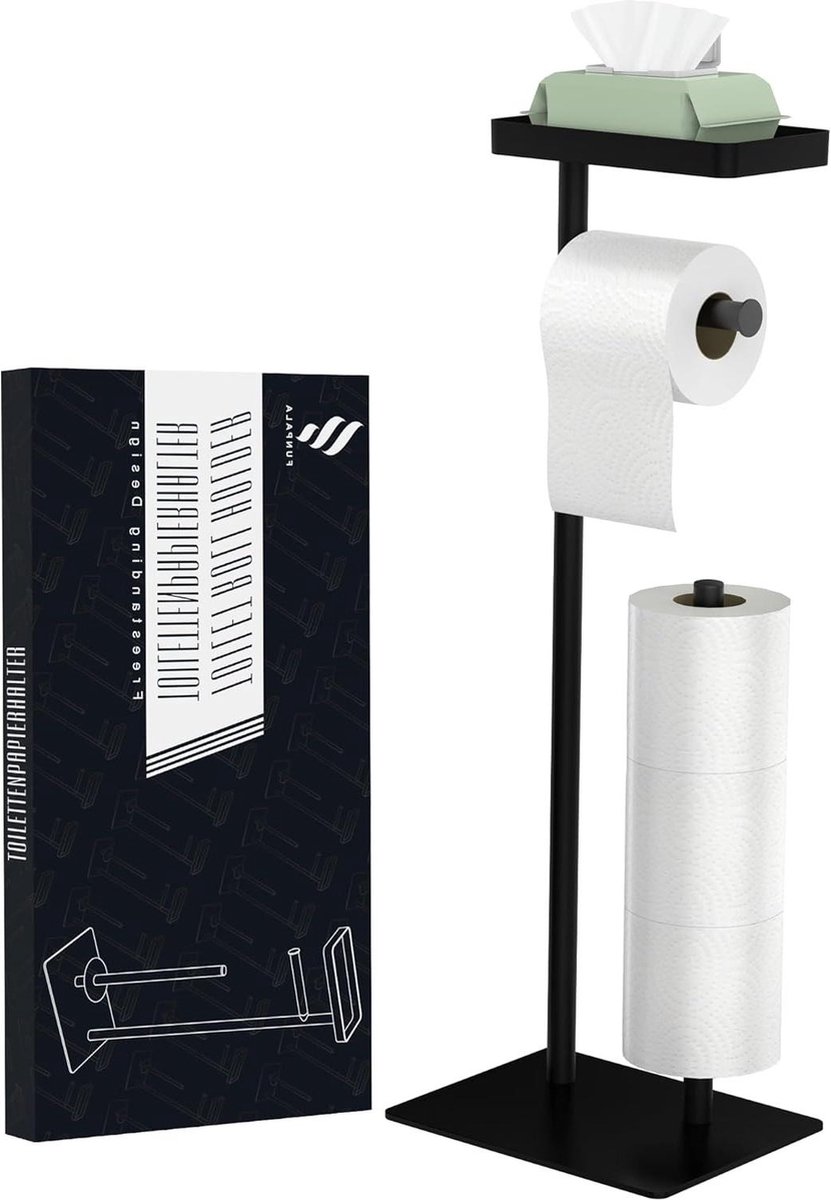 Porte-Rouleau Toilette Sur Pied Doré - Distributeur Autonome Avec Plateau Pour Téléphone - Acier Inox
