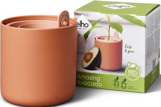 Foto: Elho amazing avocado pot 12 kweekpot voor binnen 100 gerecycled plastic 12 x h 12 1 cm toffee terra