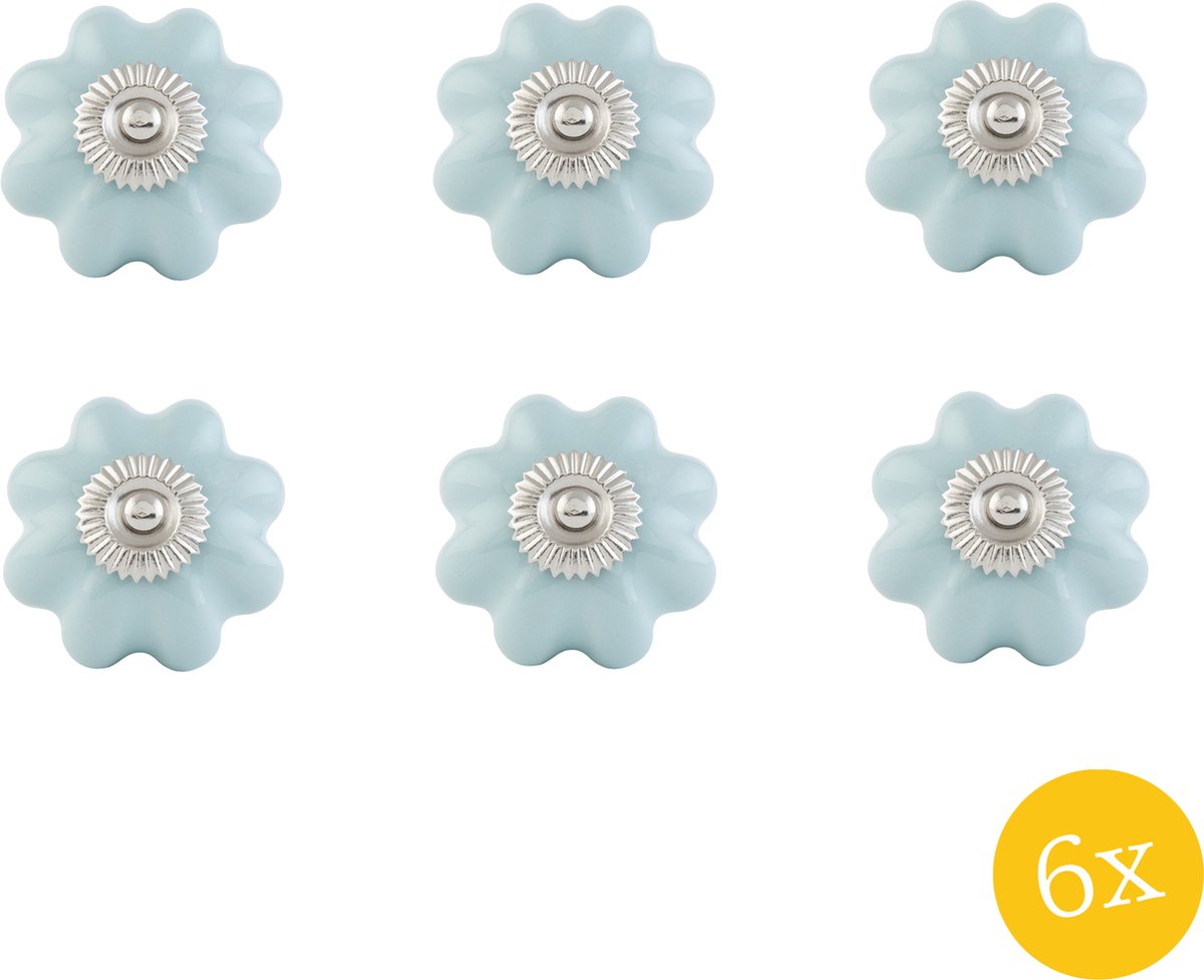Deurknop set van 6 stuks Ø 4 cm Blauw Keramiek Meubelknop