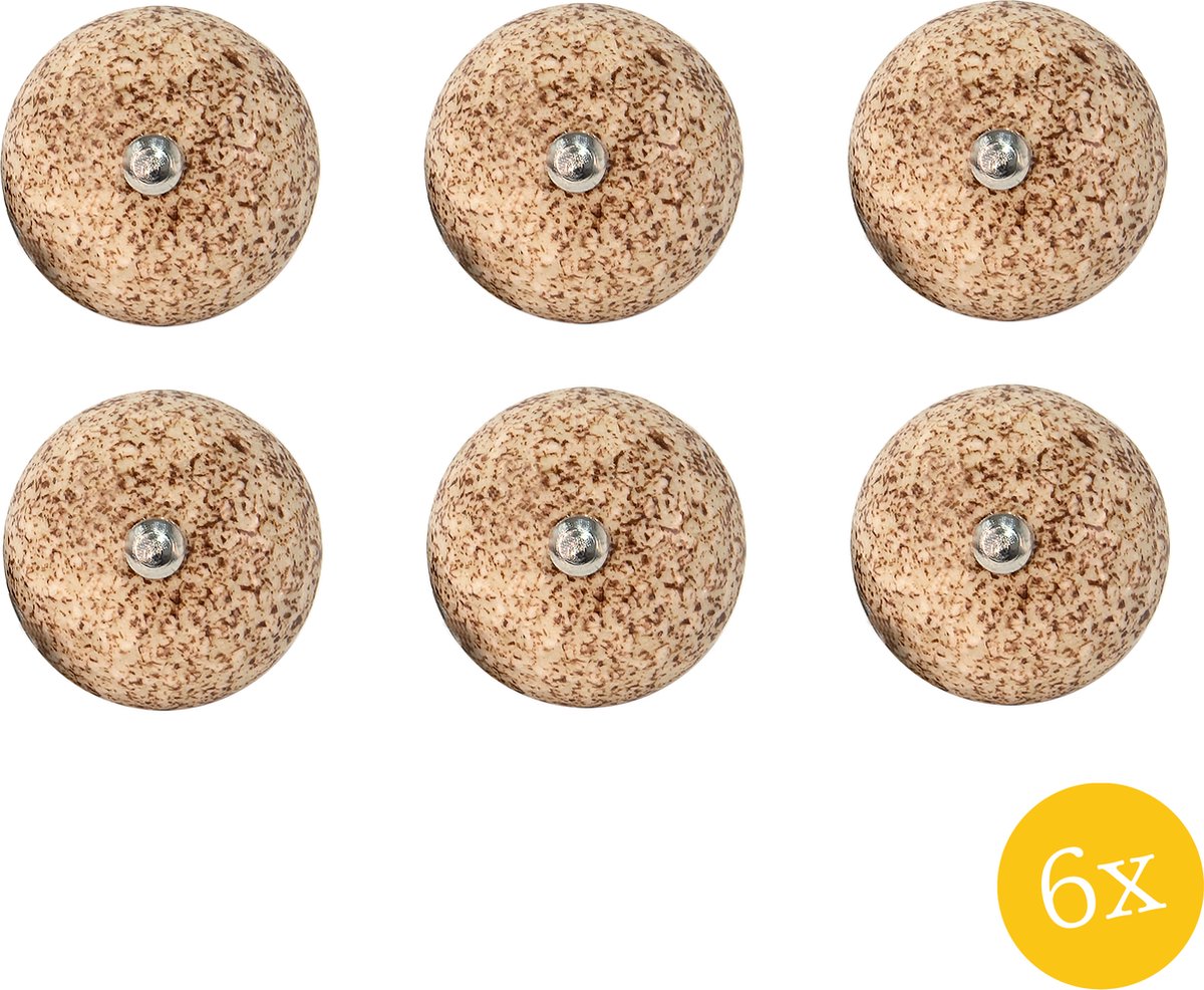 Deurknop set van 6 stuks Ø 4 cm Bruin Beige Keramiek Rond Meubelknop
