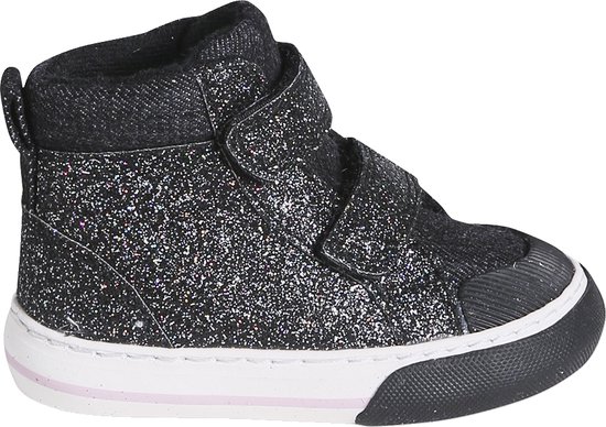 Babysneakers met klittenband en glitters zwart