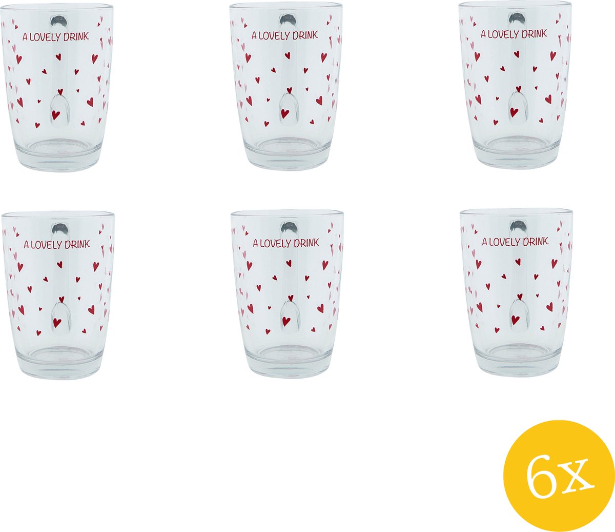 Clayre & Eef Theeglas set van 6 stuks 300 ml Glas Harten A lovely drink Theemok