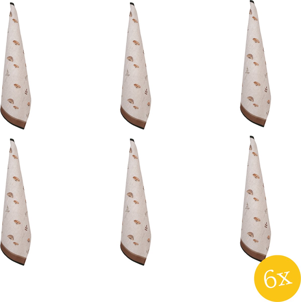 Clayre & Eef Theedoek 50x70 set van 6 stuks 50x70 cm Beige Katoen Paddenstoelen Keukenhanddoek