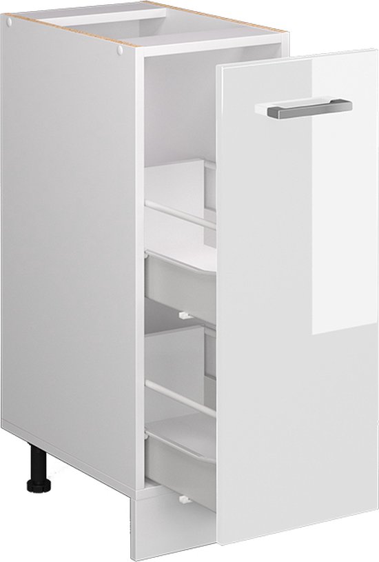 Vicco Élément bas universel R- Line, Wit brillant/ Wit, 30 cm avec porte, sans plan de travail