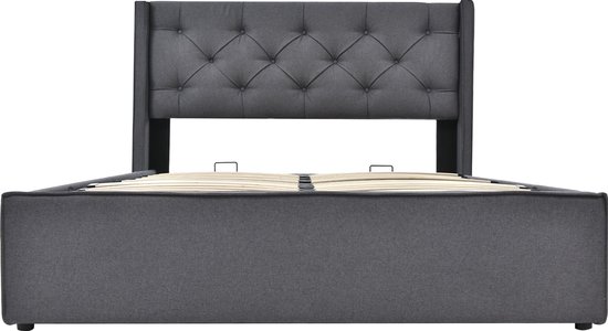Lit double Merax Queensize 160 x 200 cm avec Matras en mousse froide – Lit rembourré avec rangement hydraulique – Grijs