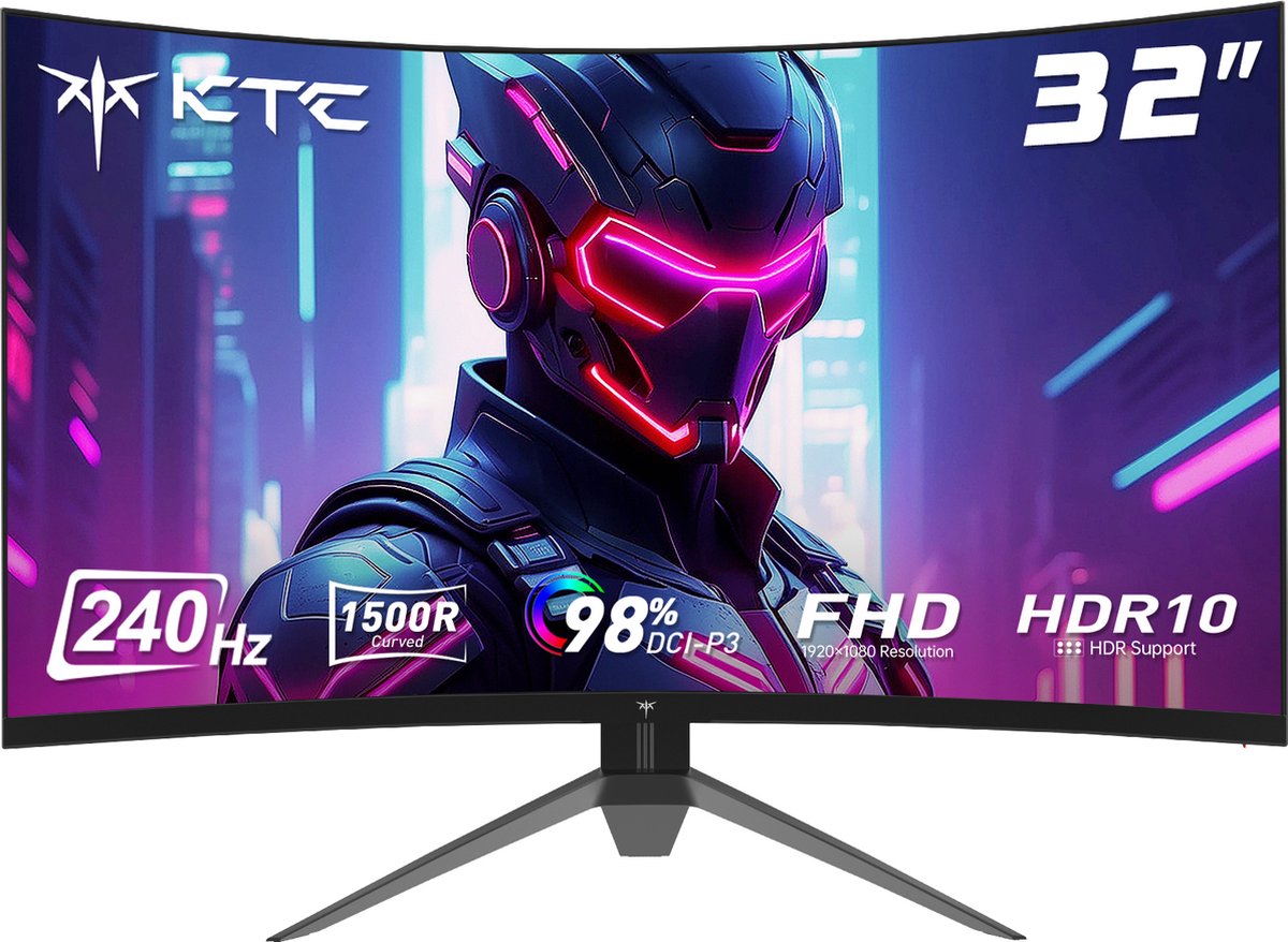 KTC H32S17F 32'' Curved Gaming Monitor, 1920*1080 HVA Paneel, 240Hz Refresh Rate, 125% sRGB, 3500:1 Contrastratio, Adaptive Sync, HDR10, 3ms Reactietijd, 2*HDMI2.0 1*DP1.4 1*USB2.0 1*Audio, VESA Montage, Verstelbare Kanteling, Weinig Blauw Licht - KTC - €164,77