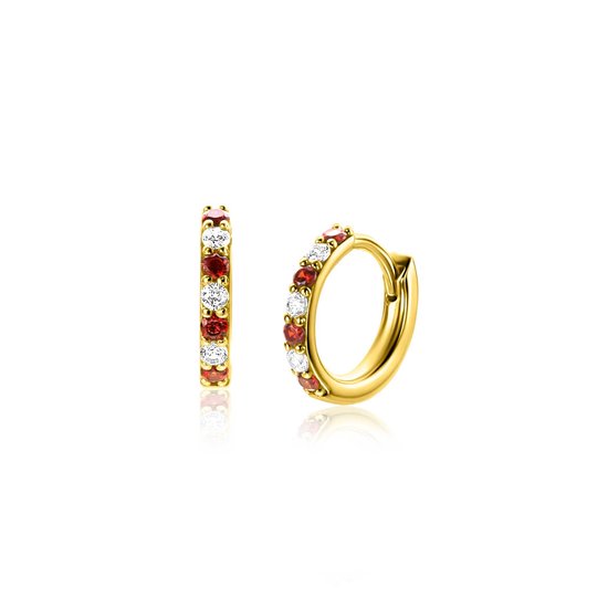 13mm Gold 14 Krt Gouden Oorringen Met Bolletjes Design En Een Ronde Witte Zirkonia Met Luxe Klapsluiting 13 X 2mm Zgo527 Zgo527