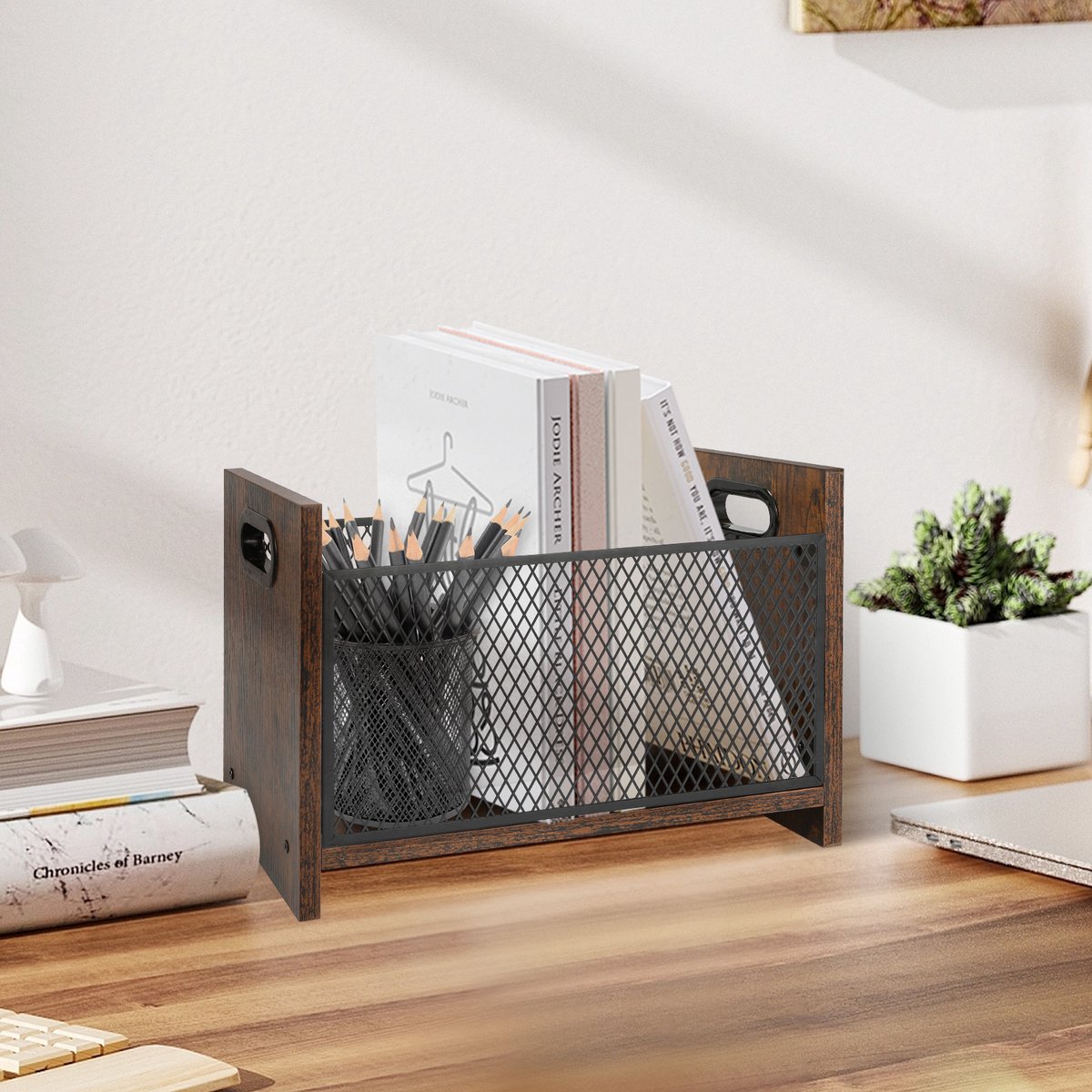 Porte-revues En Bois Et Métal – Organiseur Pour Magazines, Livres, Documents | Rangement Salon Bureau Gain De Place