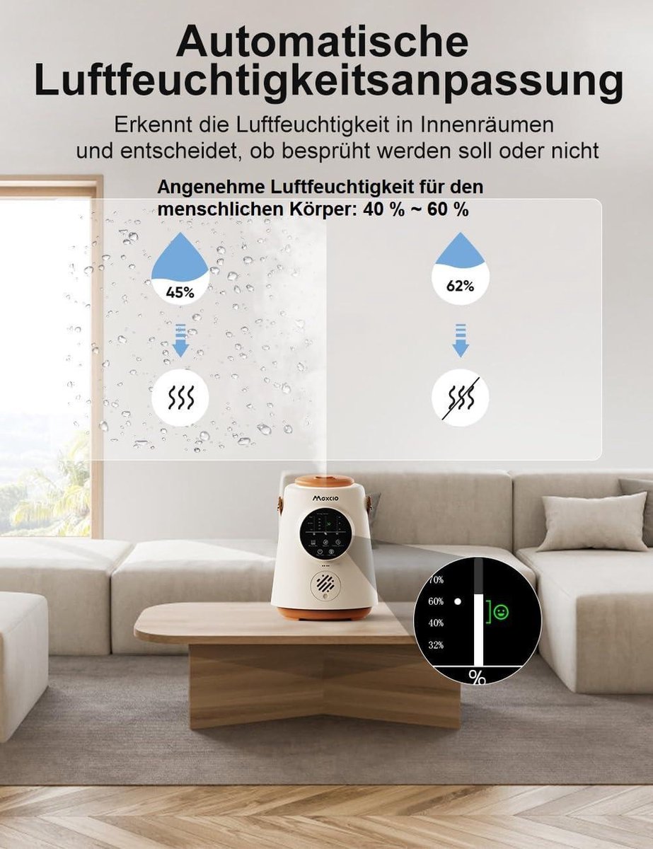 Cozary Luchtbevochtiger voor slaapkamer, luchtbevochtiger, 2,5 l, met