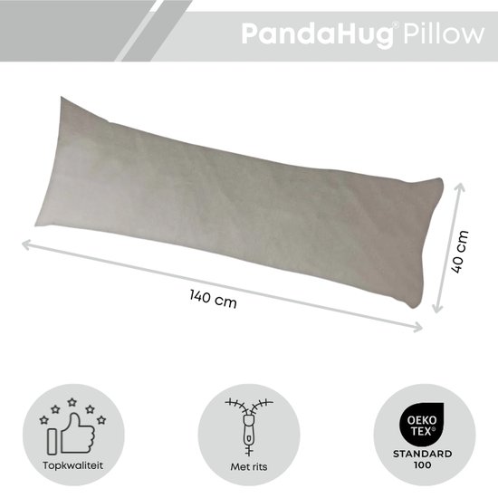 PandaHug Velvet Body Pillow Kussensloop Taupe (45x145 cm) - Lichaamskussen sloop - Voedingskussen sloop - Zwangerschapskussens sloop van PandaHug — afbeelding 5