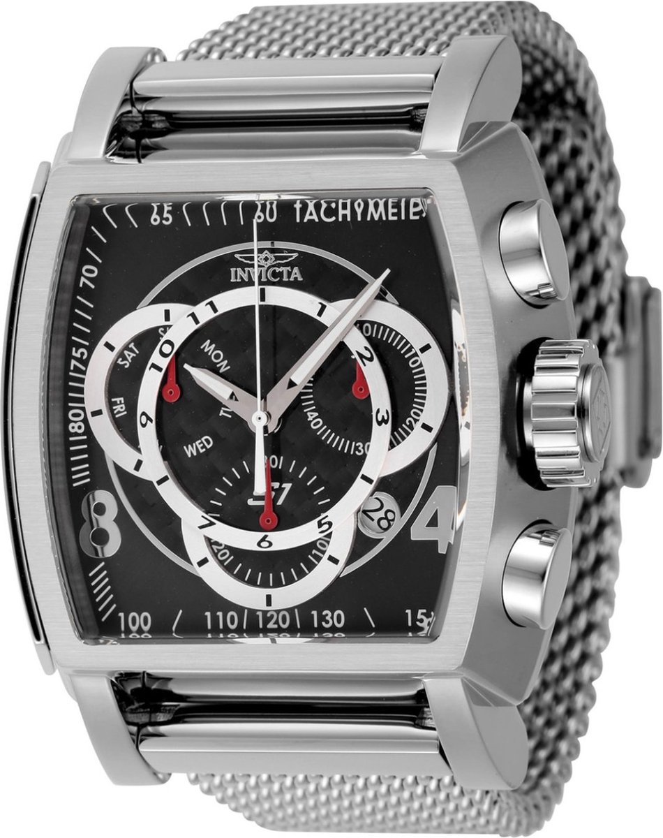 Invicta S1 Rally 46007 Heren Horloge - Waterdicht - Analoog - Quartz Uurwerk - Roestvrij Staal met zwarte Wijzerplaat - 48mm