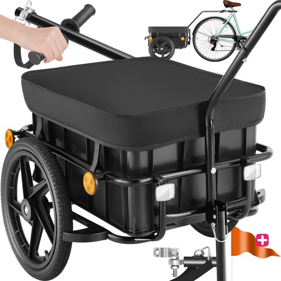 tectake® 2-in-1 fietskar - Bagagekar en duwwagen - Aanhangwagen voor fiets, mountainbikes en eBike - Transportwagen met trekhaak - Met zeildoek en luchtbanden - Belastbaar tot 50kg