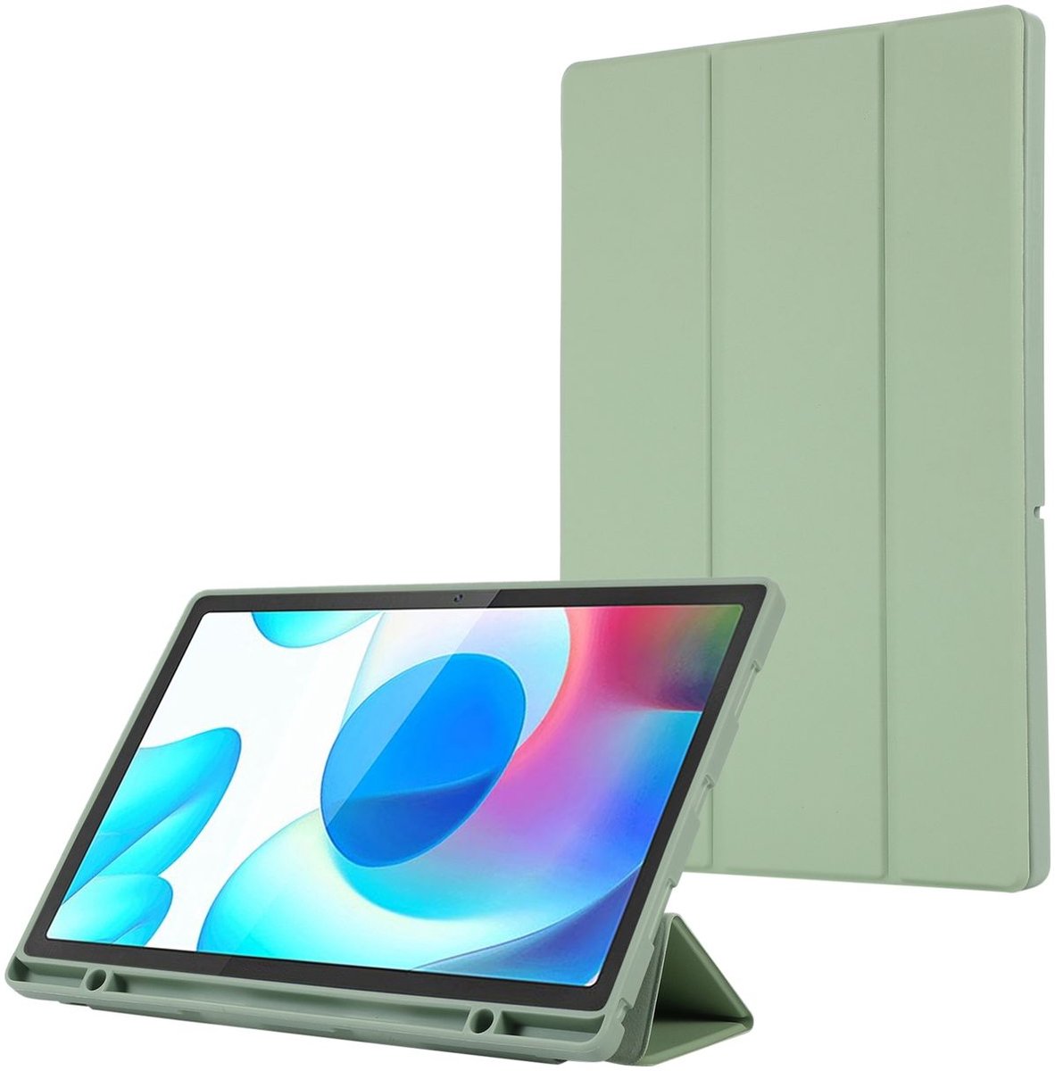 Mobigear Tablethoes geschikt voor Samsung Galaxy Tab A9 Plus (2023) Hoes | Mobigear Tri-Fold Gel Bookcase + Stylus Houder - Groen