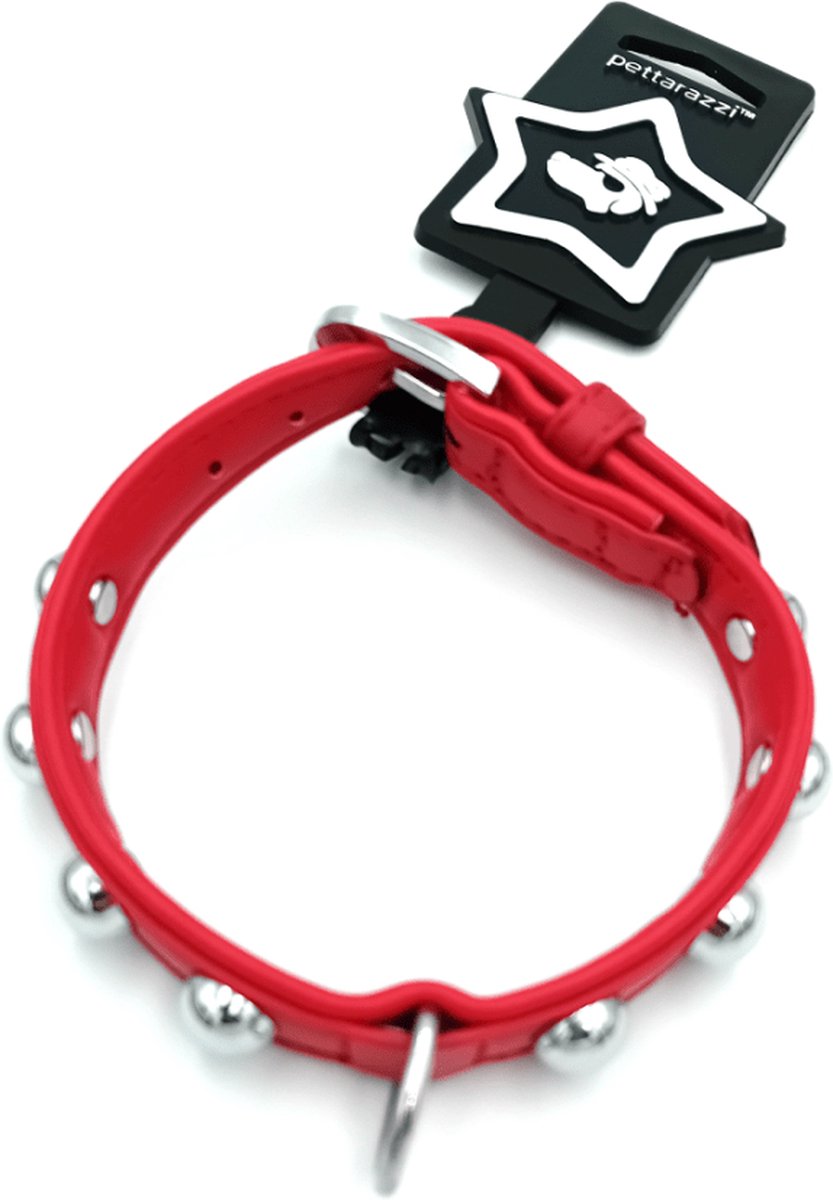Pettarazzi - Halsband - Rood met Zilveren Knopen - 40cmx20mm