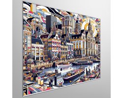 Modern groningen schilderij | Groningse Moderniteit: Een Artistiek Meesterwerk van Stad en Stijl | Kunst - 20x20 centimeter op Dibond | Foto op Dibond