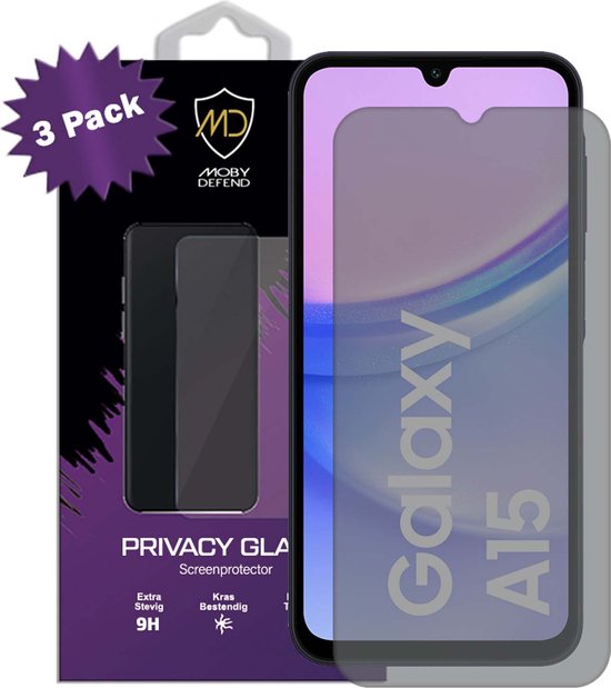 Lot de 3 Protecteurs d'écran MobyDefend Samsung Galaxy A15 – Économiseurs d'écran en verre de confidentialité mat – Protections d'écran – Plaques de verre adaptées pour Samsung Galaxy A15