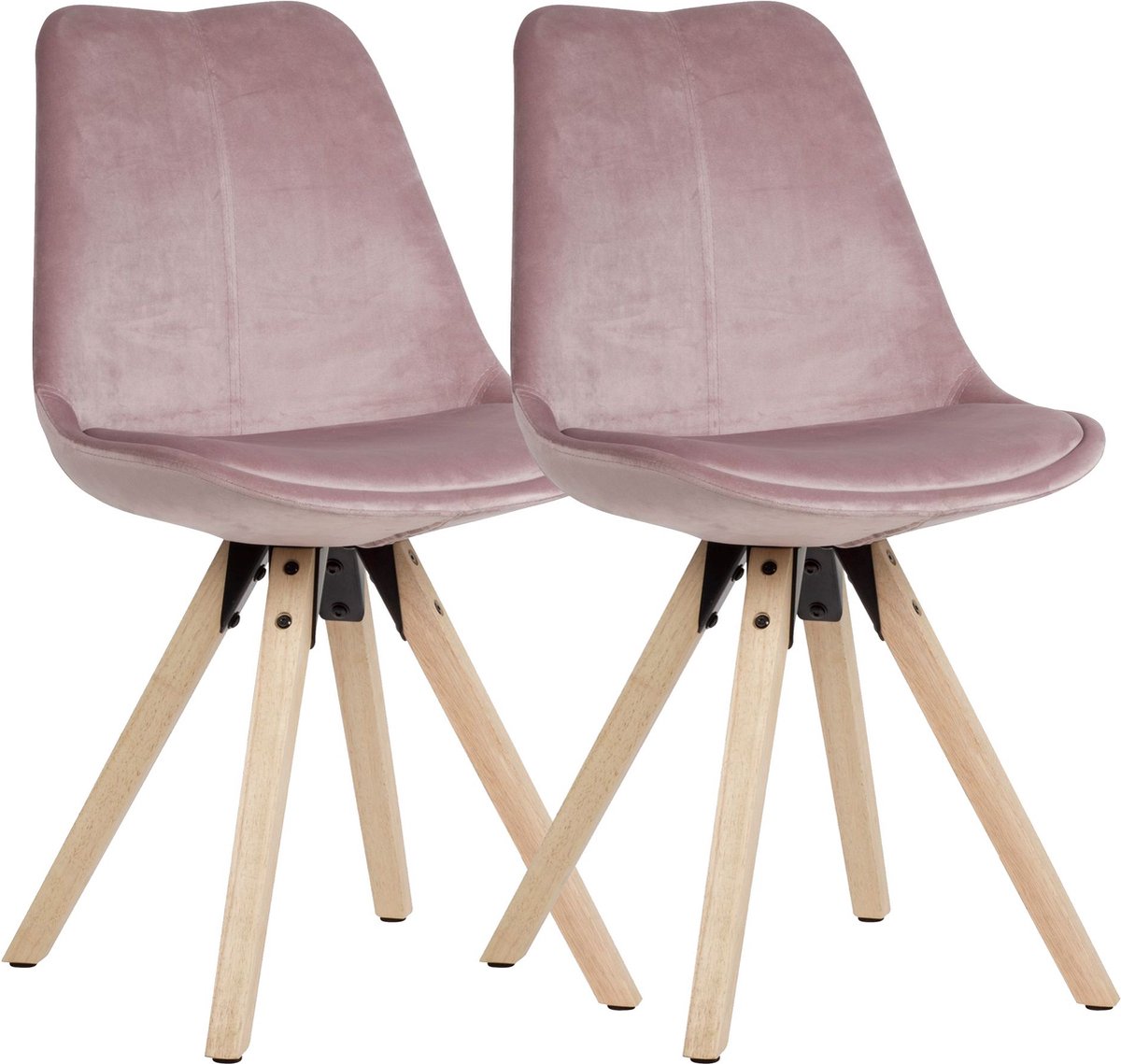 Soft dining set van 2 zonder armleuningen in roze | Stoffen keukenstoelen modern met houten poten Shell stoel gestoffeerd 110 kg