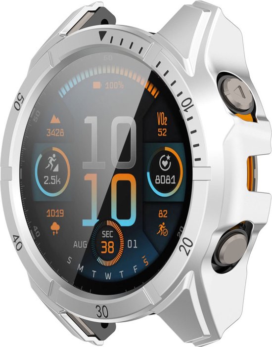 Protecteur d'écran pour boîtier de montre - boîtier - verre trempé - adapté pour Garmin Fenix ​​​​8 (43 mm) - argent-noir